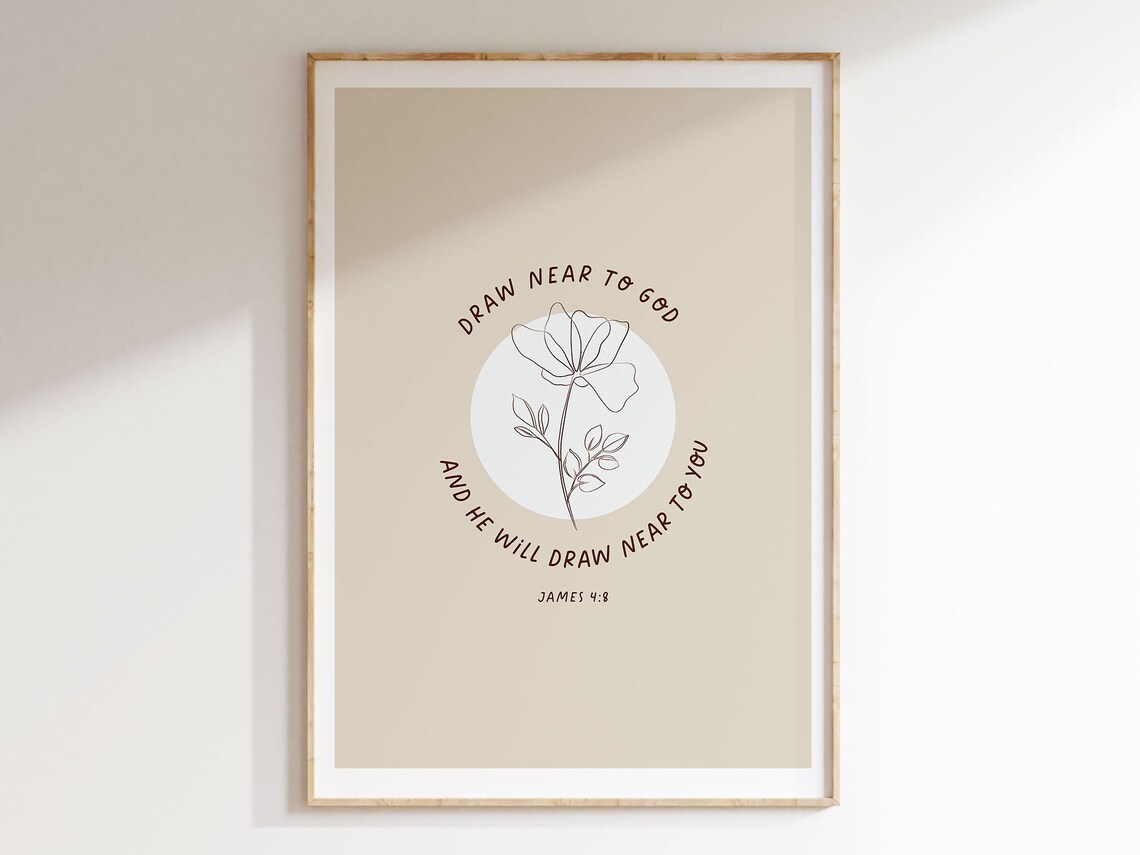 James 4:8 Draw Near To God Floral Line Art Bible Verse Christian Poster - Image 6