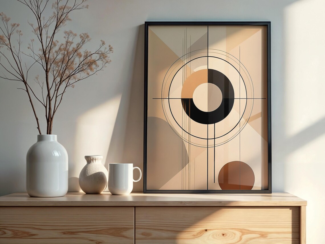 Modern Geometric Wall Art Minimalist Abstract Circle Print Midcentury Home Decor