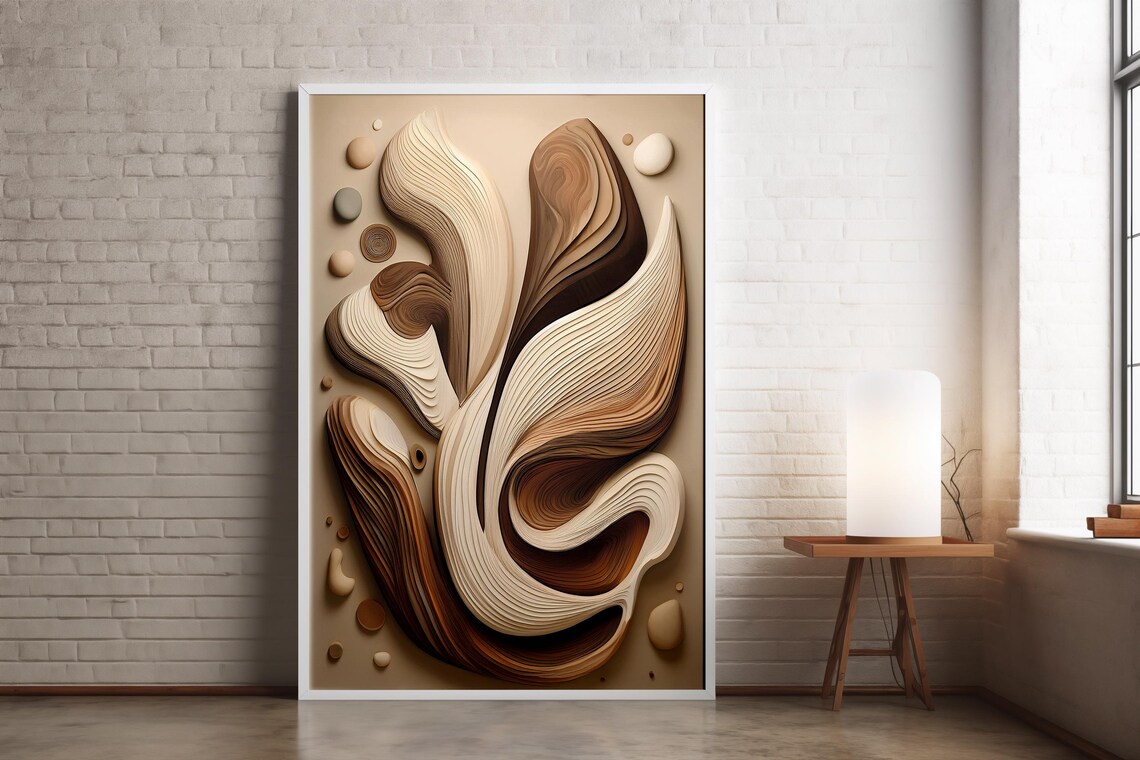 Abstract 3D Layered Wall Art, Modern Neutral Print