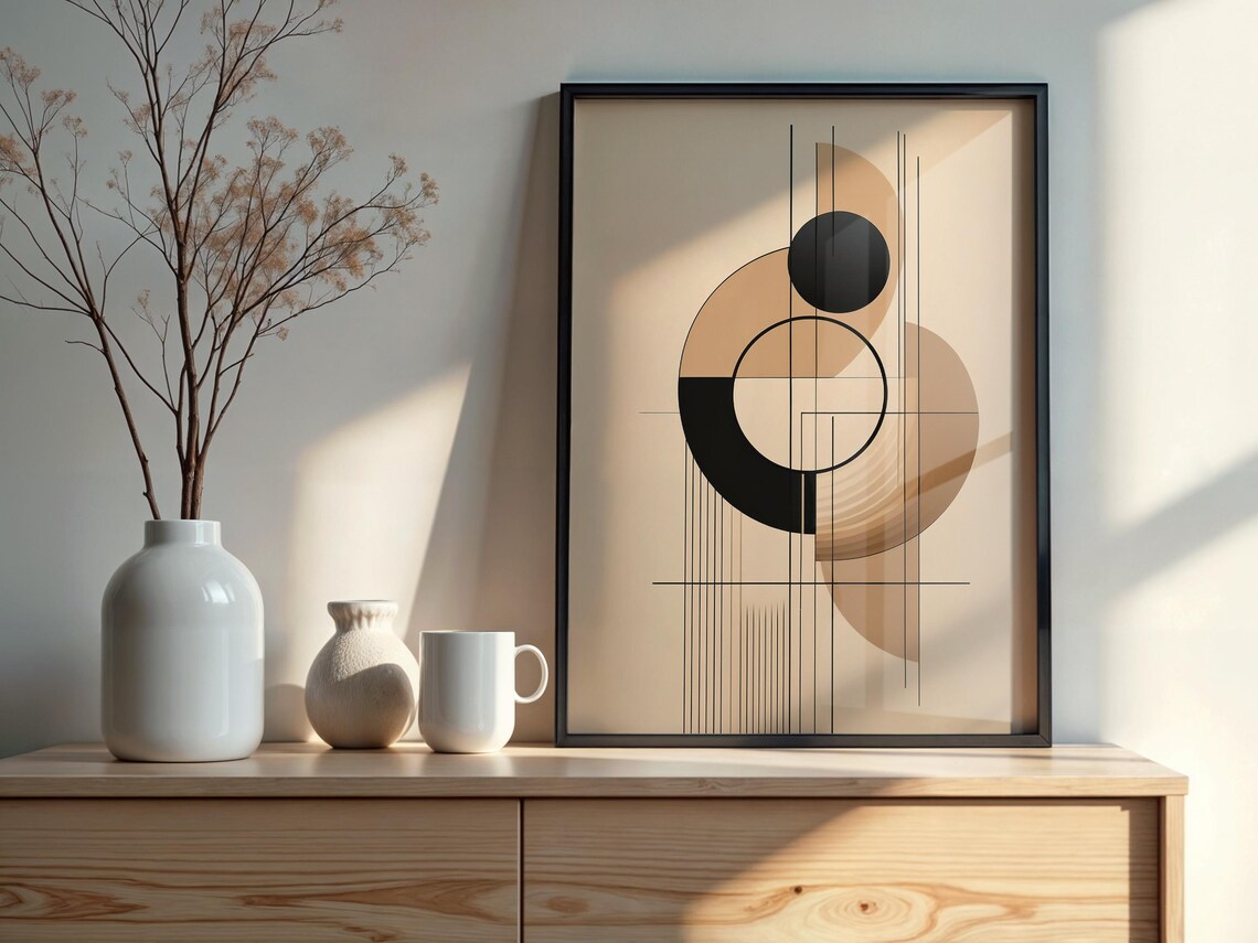 Minimalist Abstract Wall Art Geometric Circle Line Print Modern Neutral