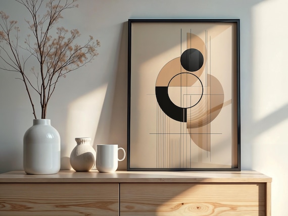 Minimalist Abstract Wall Art Geometric Circle Line Print Modern Neutral