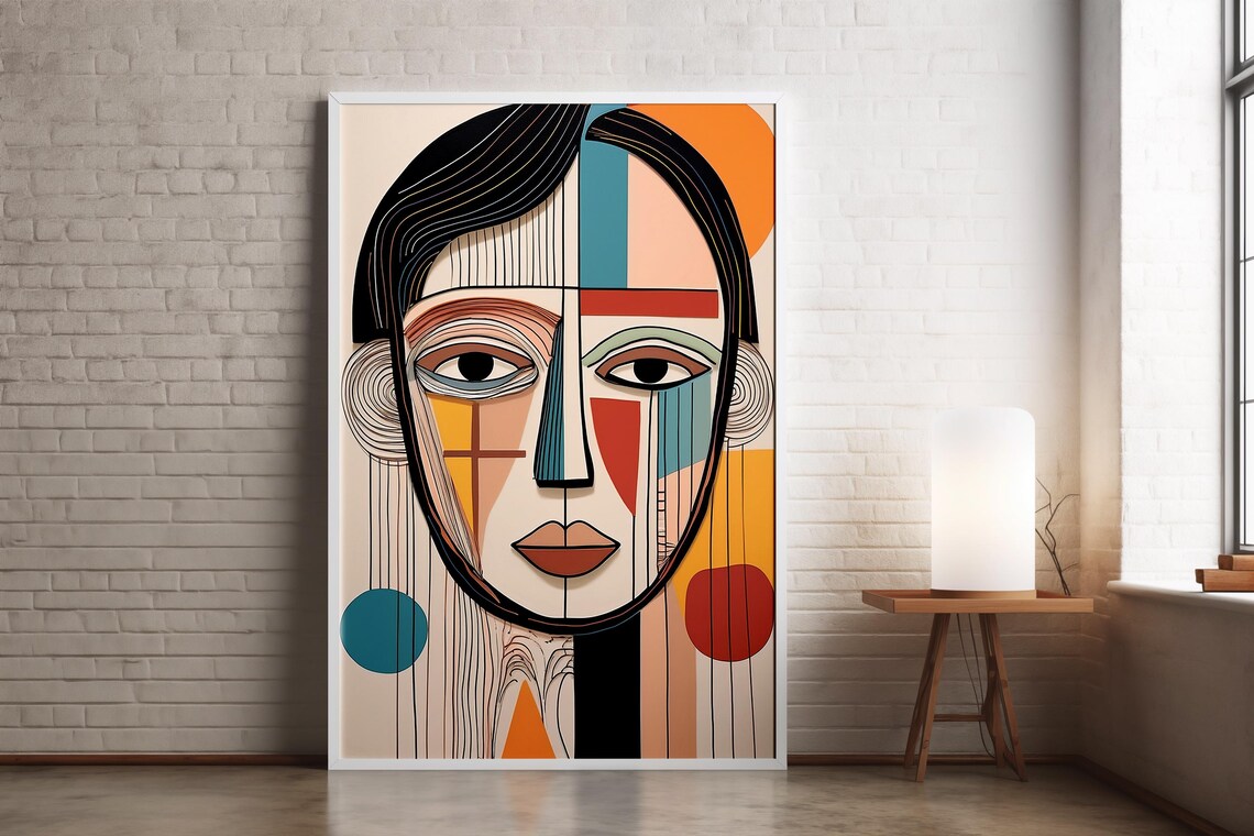 Colorful Abstract Face, Geometric Cubist Portrait