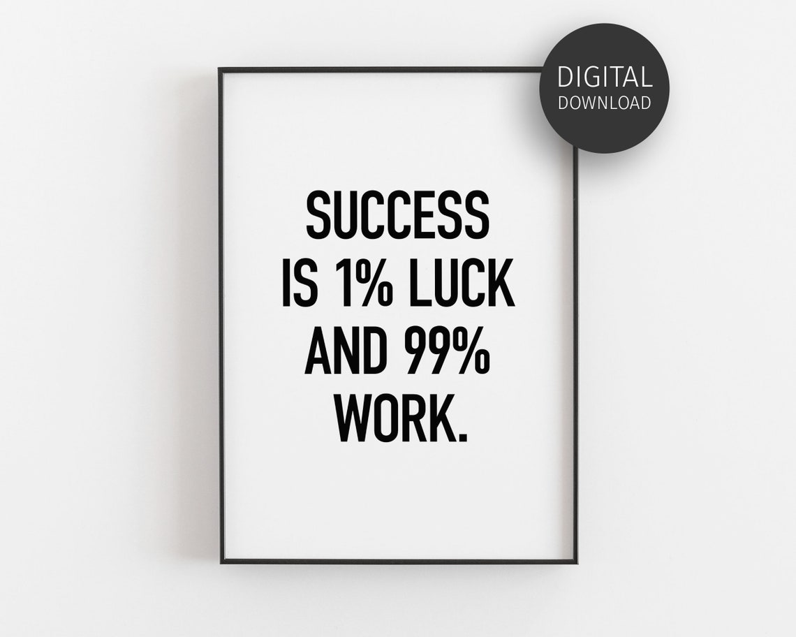 Success 1% Luck 99% Work Entrepreneur Motivational Quote Poster