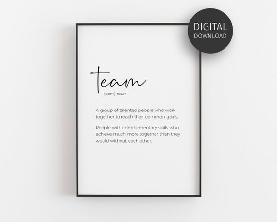 Team Definition Poster, Office Teamwork Quote Print