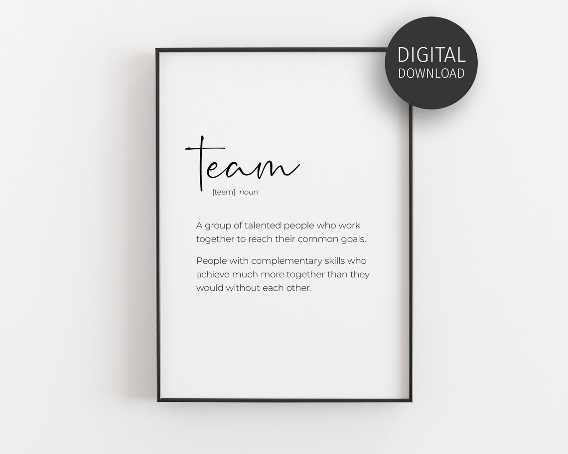 Team Definition Poster, Office Teamwork Quote Print