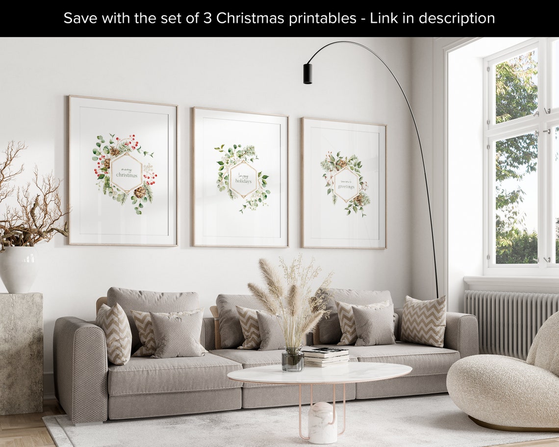 Seasons Greetings Watercolor Botanical Wreath Holiday Poster - Image 2