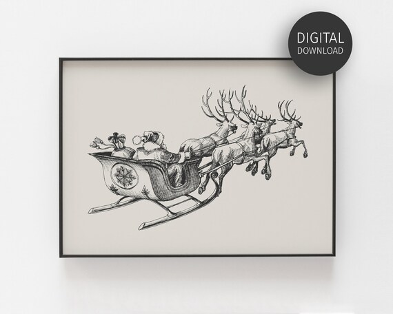 Santa's Sleigh Vintage Christmas Poster Print
