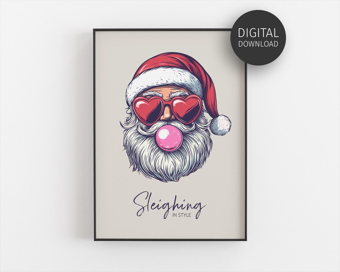Sleighing In Style Cool Santa Heart Sunglasses Christmas Wall Art