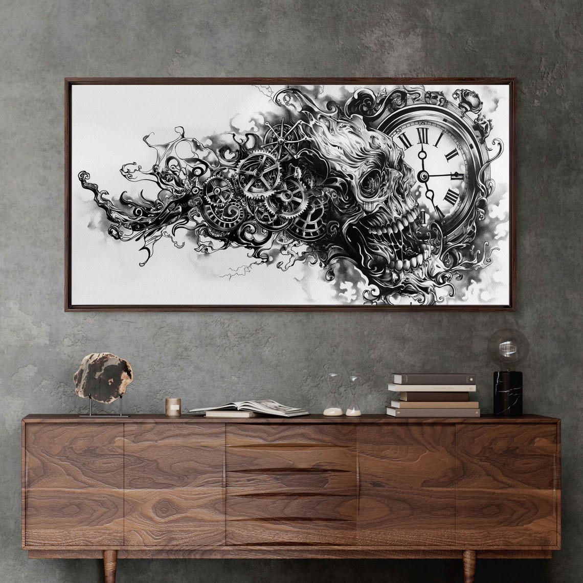 Skull Dissolving Into Clock Gears Smoke Steampunk Ink Halloween Poster - Image 3