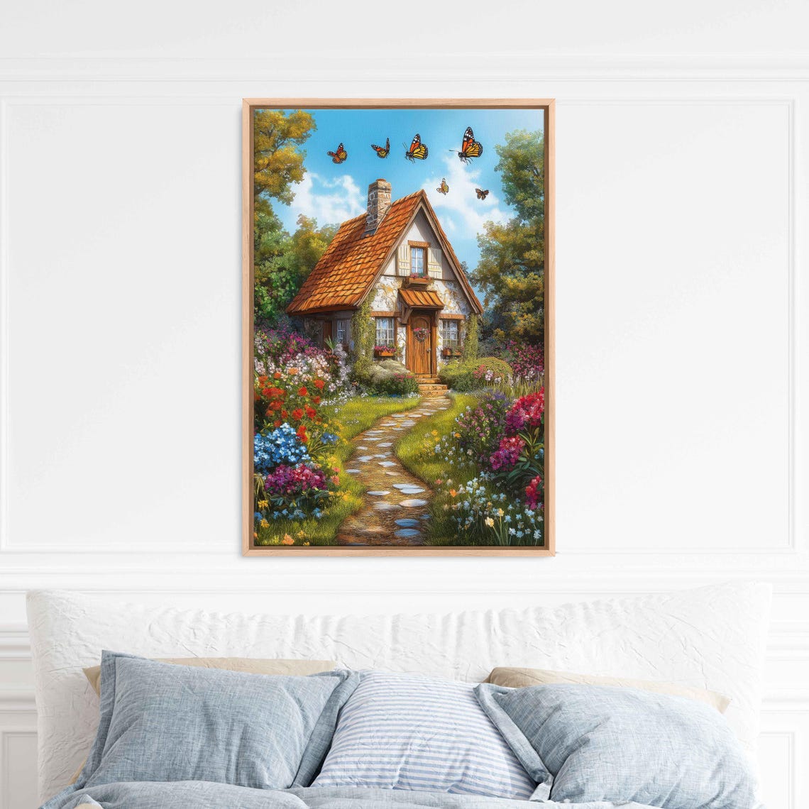 Stone Cottage With Butterfly Garden In Full Spring Bloom Poster