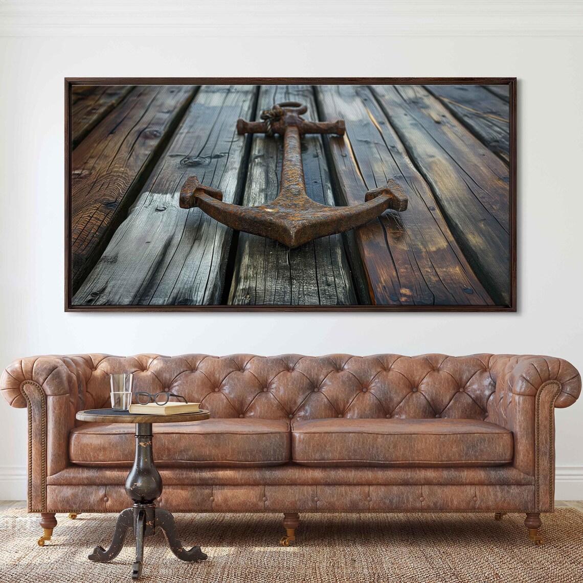 Rusty Anchor Resting On Weathered Wooden Dock Rustic Nautical Photo Poster