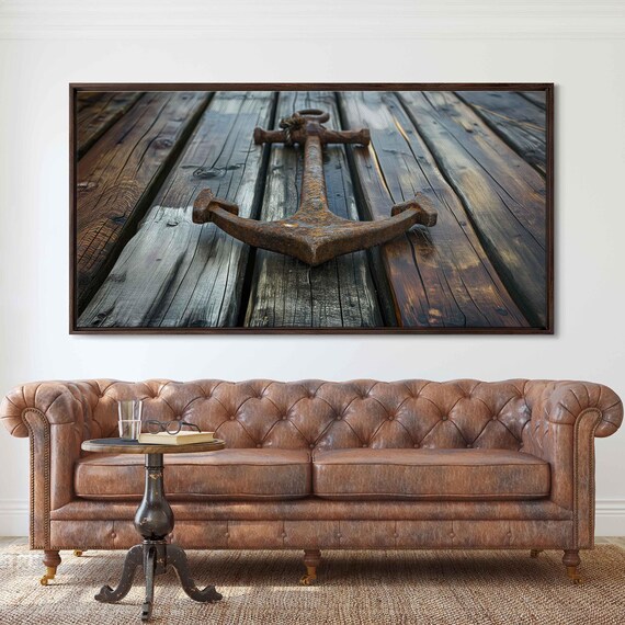 Rusty Anchor Resting On Weathered Wooden Dock Rustic Nautical Photo Poster