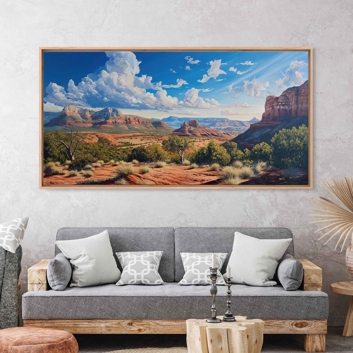 Sedona Arizona Red Rock Buttes Painting Cloudy Sky Panoramic Wall Art