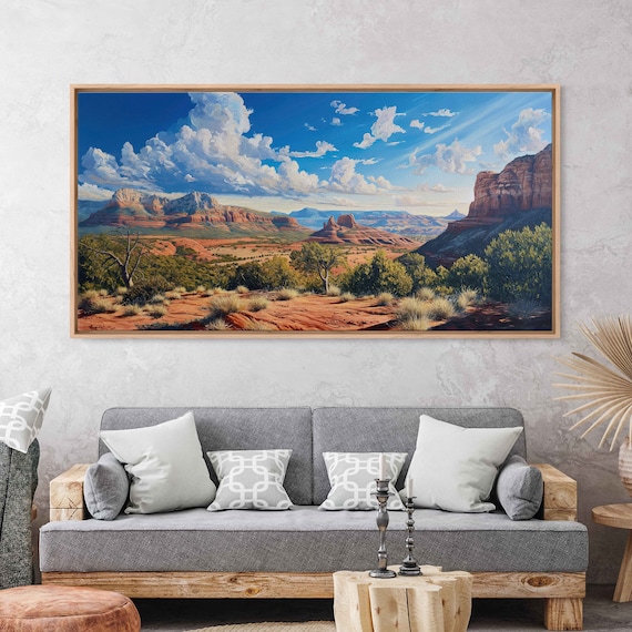 Sedona Arizona Red Rock Buttes Broad Landscape Wall Art Print Western Painting Canyon Gorge Ready To Hang