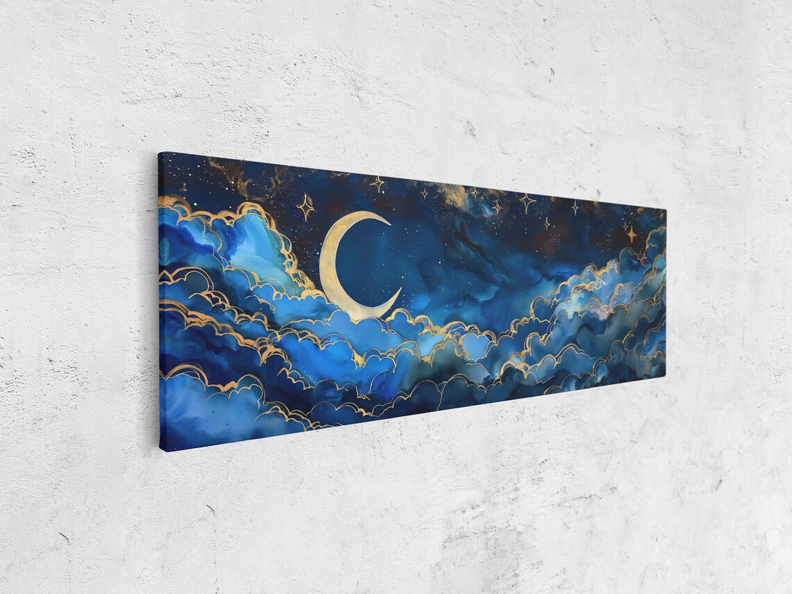 Crescent Moon Night Sky Art Print, Colorful Clouds - Image 4
