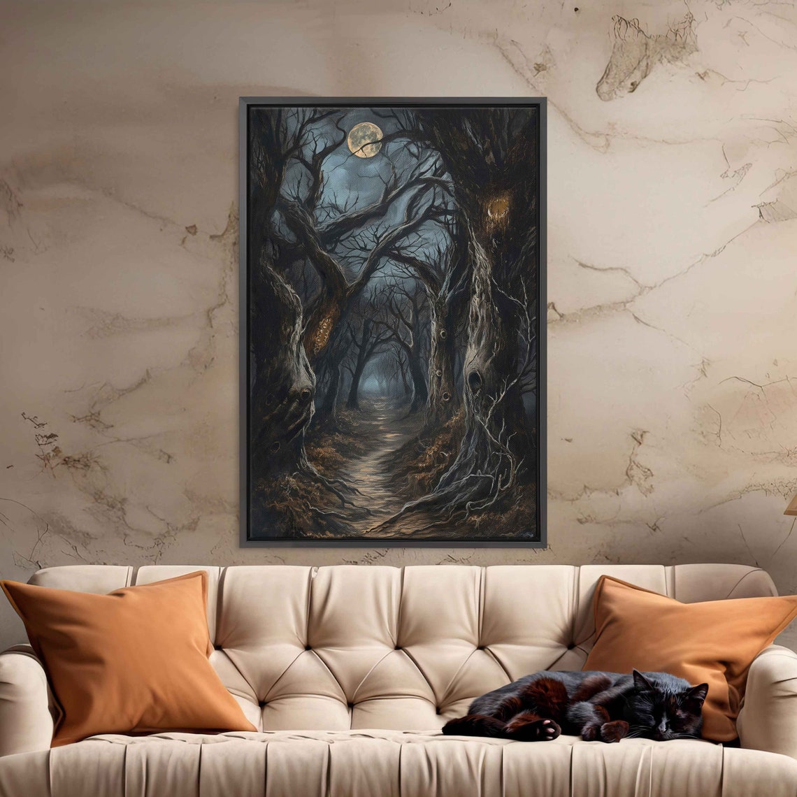 Haunted Forest Moonlit Path Twisted Trees Eerie Night Scene Poster - Image 3