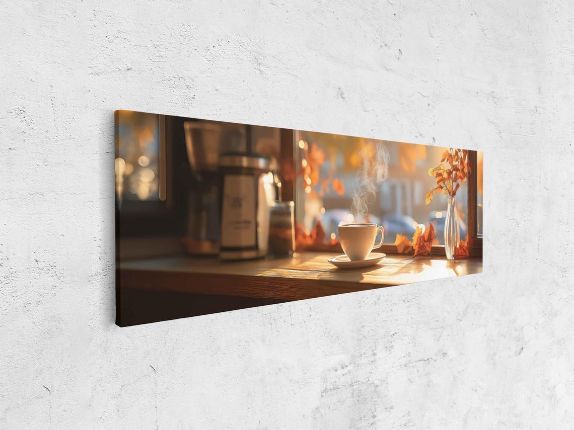 Steaming Cup On Sunny Windowsill With Autumn Leaves Photo Print - Image 4