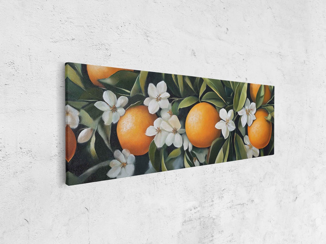Ripe Oranges White Blossoms Dark Moody Citrus Grove Art Print Poster - Image 4