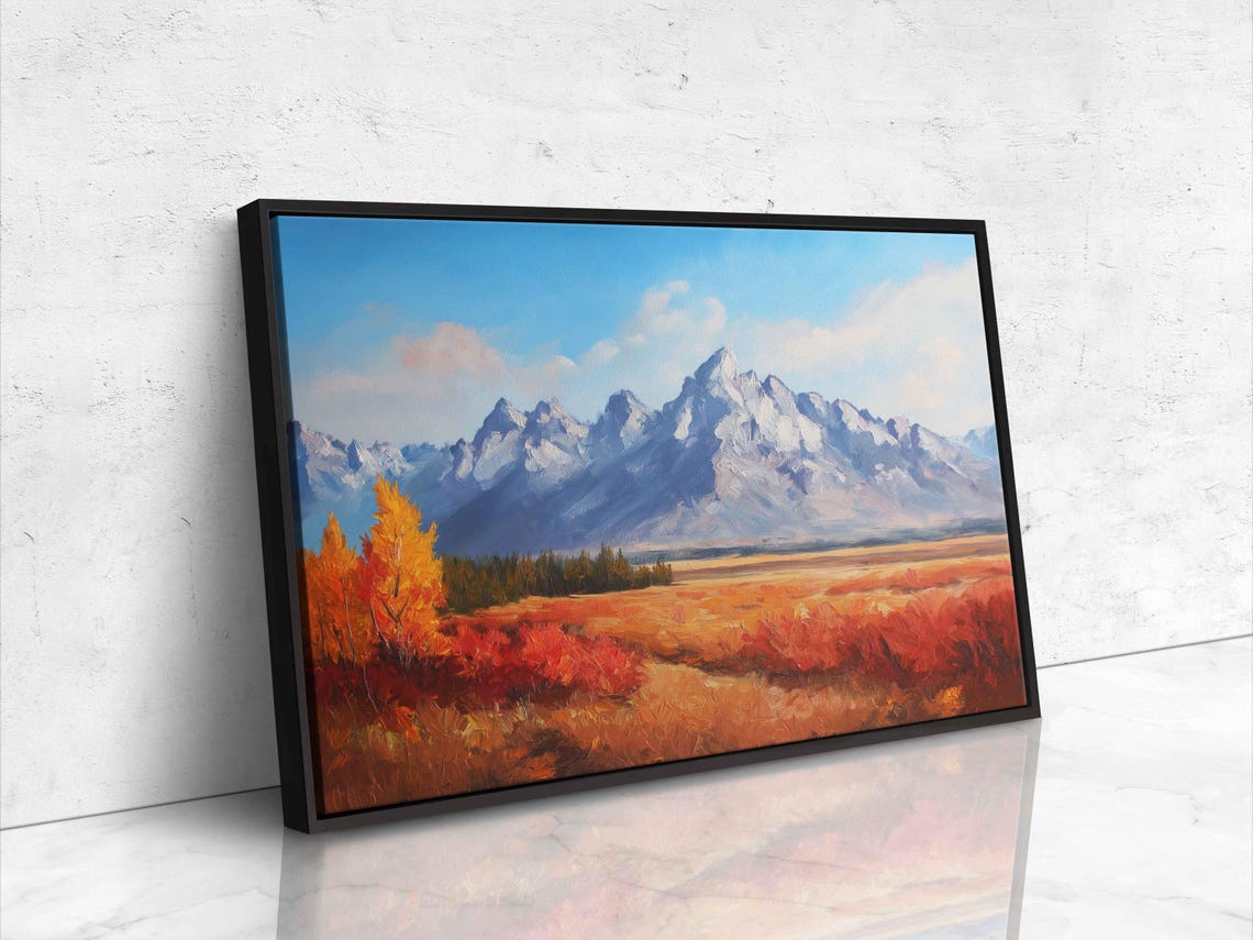 Grand Teton Peaks Fiery Autumn Meadow Red Orange Colors Poster - Image 4