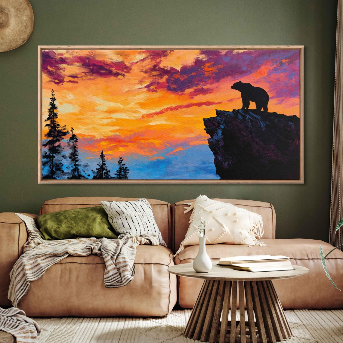 Bear Silhouette On Cliff Edge Against Vivid Sunset Sky Wall Poster - Image 3