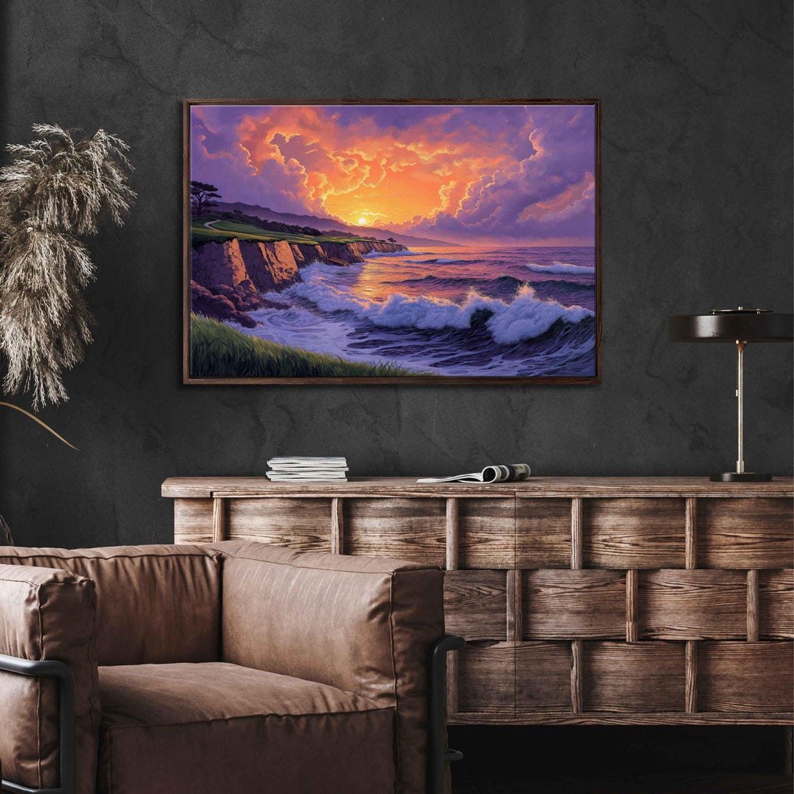 Pebble Beach Golf Links At Sunset Ocean Waves Crashing Art Poster