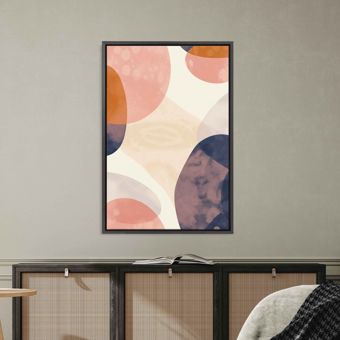 Soft Pastel Abstract Curves Blush Peach Navy Modern Painting Poster - Image 3