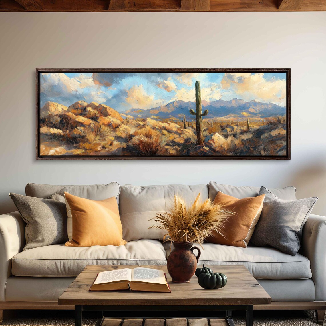 Majestic Lone Cactus, Rocky Landscape Art Print