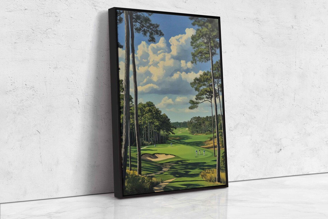 Pinehurst No 2 Golf Course Painting Wall Art Print Lush Greens Cypress Trees Golfers - Image 4