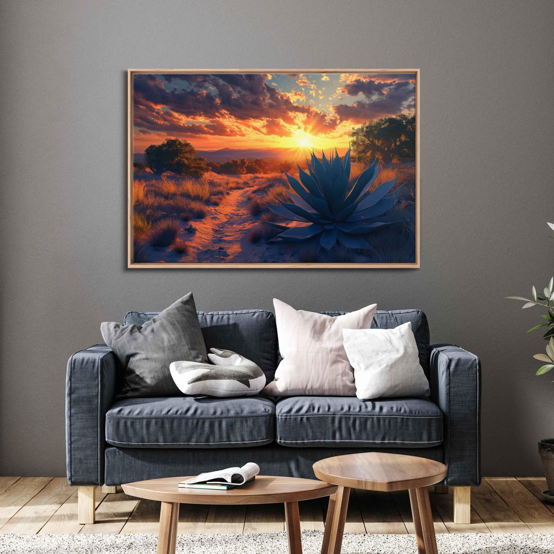 Blue Agave Desert Path At Sunset Southwest Landscape Artwork Poster - Image 3