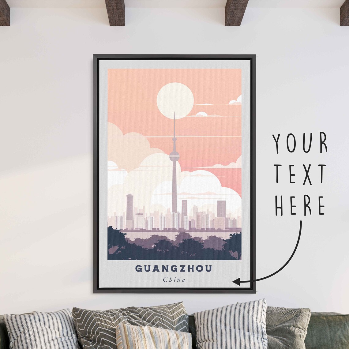 Guangzhou China Canton Tower Skyline Sunset Clouds Travel Poster