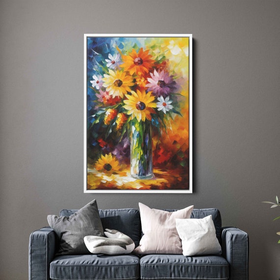 Colorful Flower Oil Painting Mothers Day Gift Print On Vibrant Colors Palette Knife Living Room Decor
