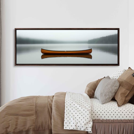 Canoe On Foggy Lake Wall Art Print Minimalist Nature Photography