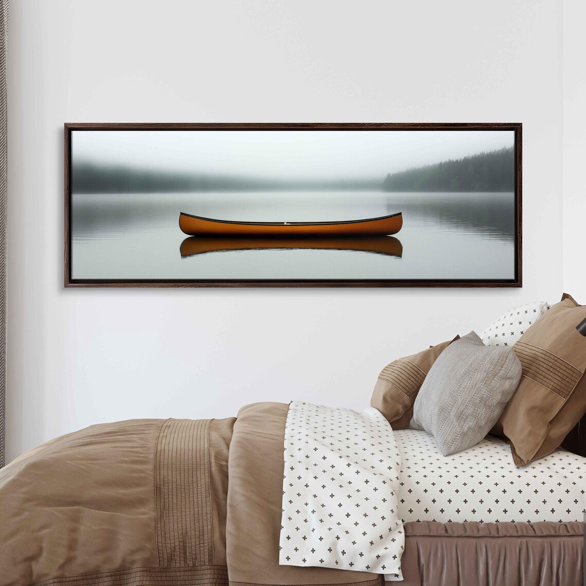 Orange Canoe On Foggy Lake Calm Water Minimalist Photography Poster