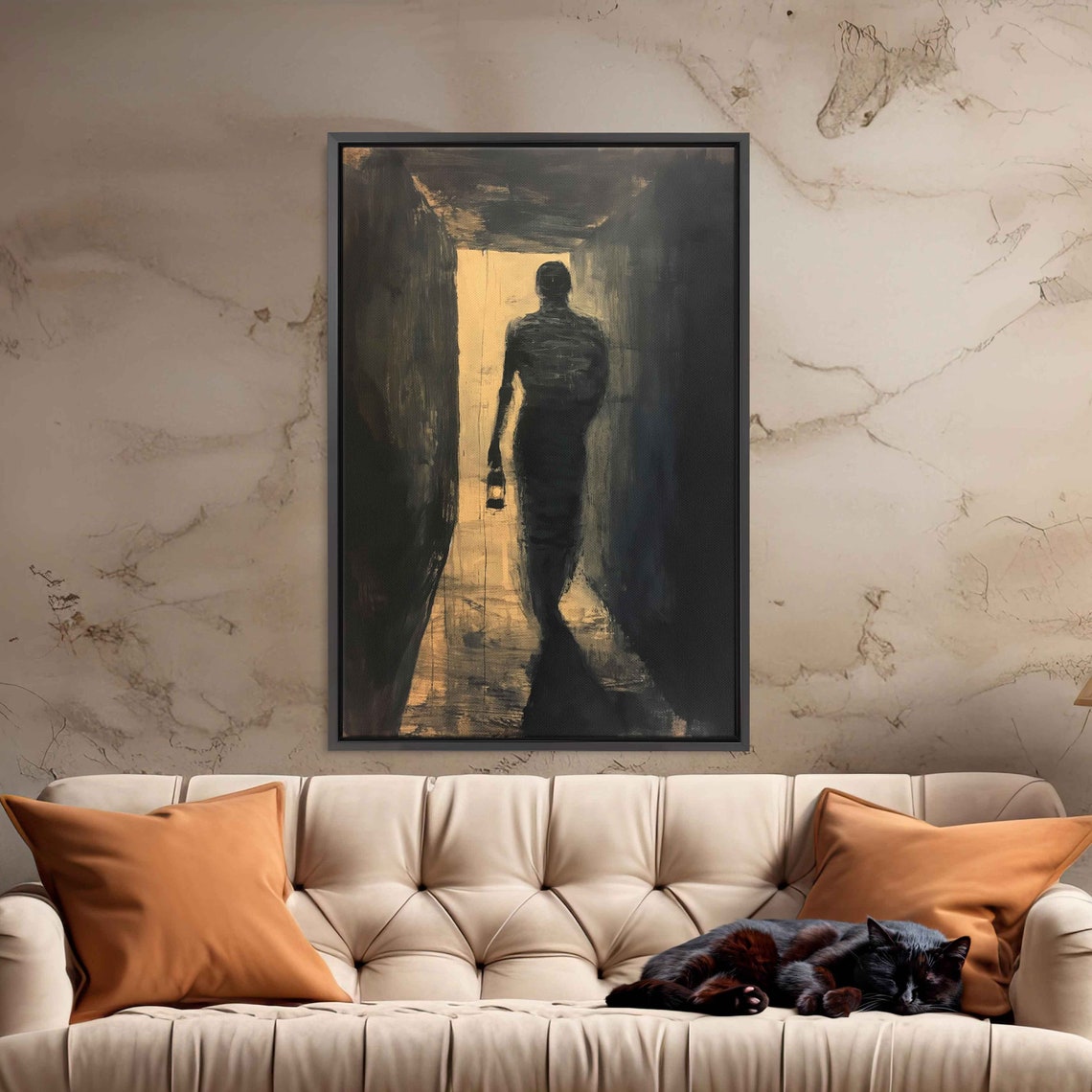 Mummy With Lantern Walking Dark Corridor Minimalist Horror Print - Image 3