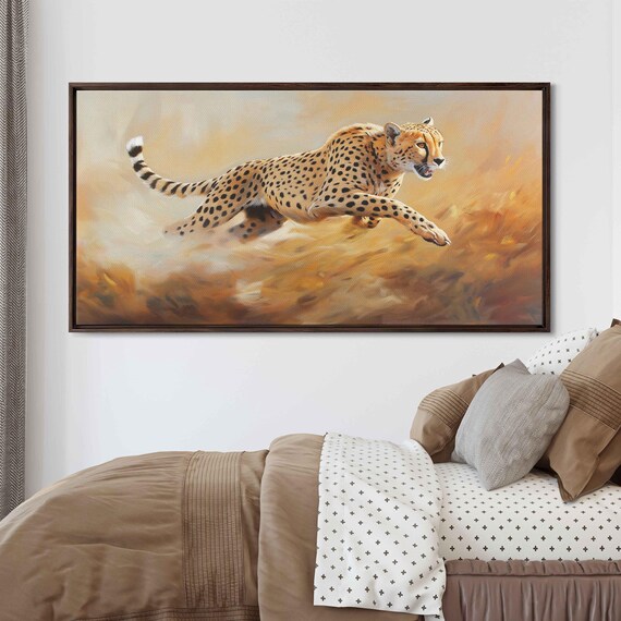 Cheetah Running Full Speed Desert Leap Big Cat Wall Art Print