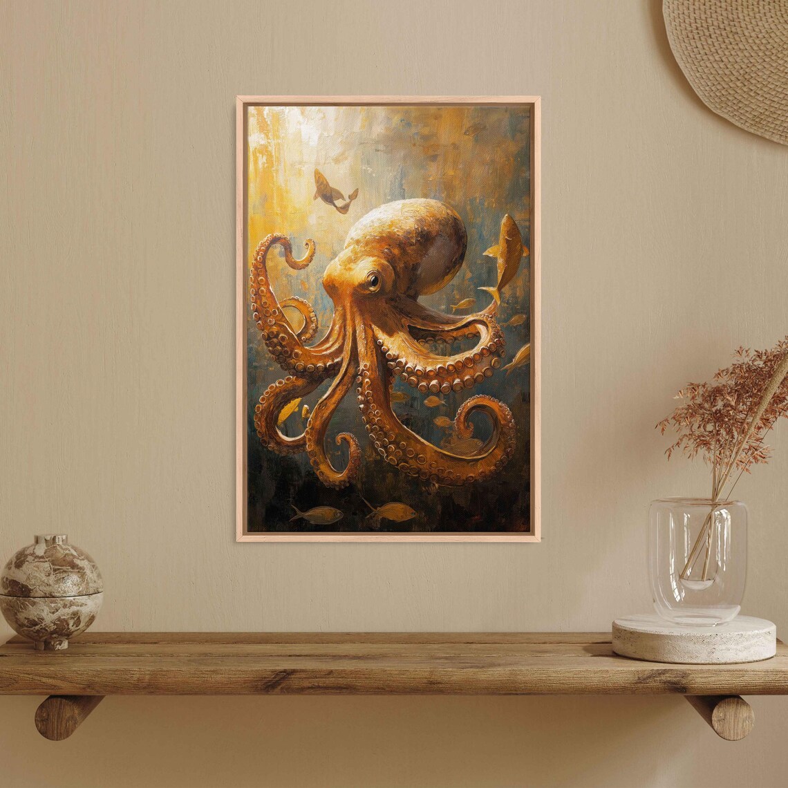 Majestic Octopus Swirling Through Fish Art Print - Image 3