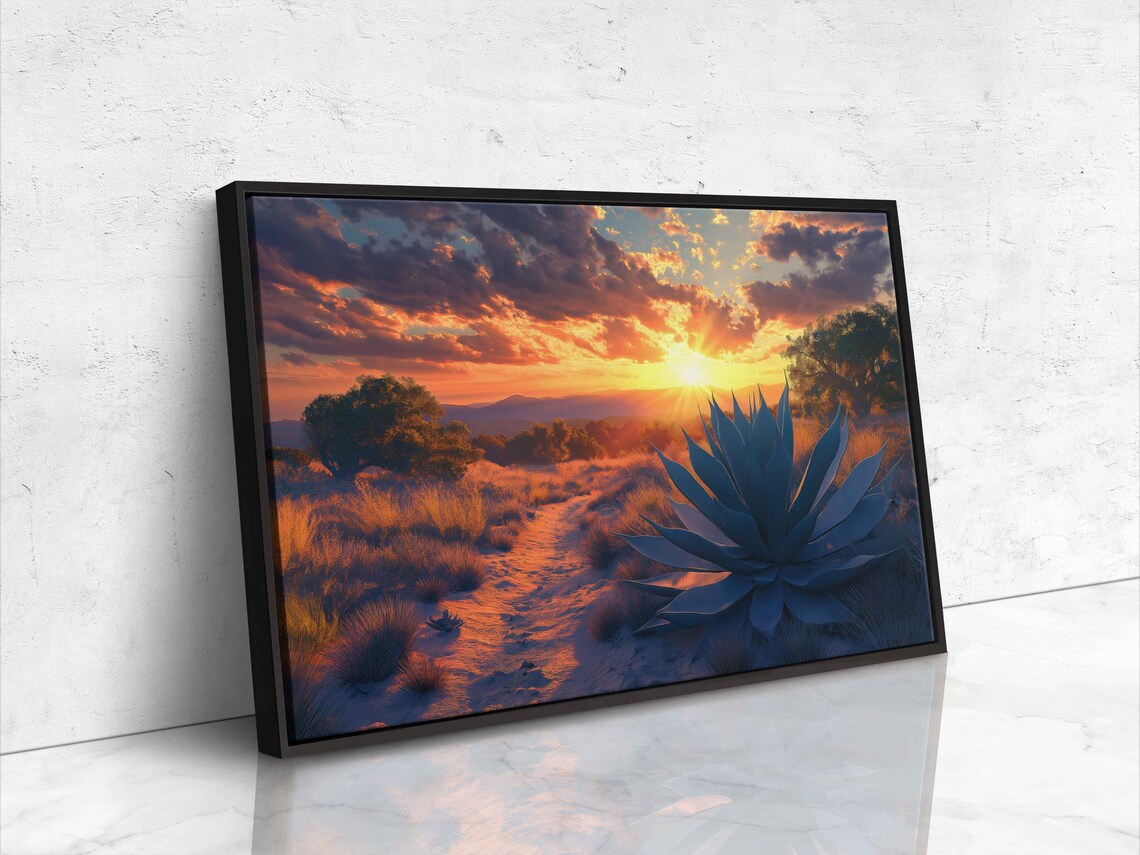 Blue Agave Desert Path At Sunset Southwest Landscape Artwork Poster - Image 4