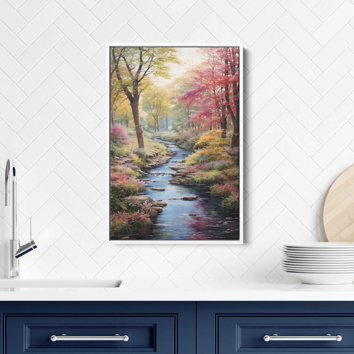 Dense Forest Flowing Stream Towering Green Trees Sunlit Woodland Print - Image 2
