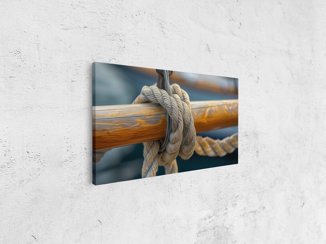 Sailors Rope Knot Wrapped Around Wooden Rail Close Up Nautical Poster - Image 4