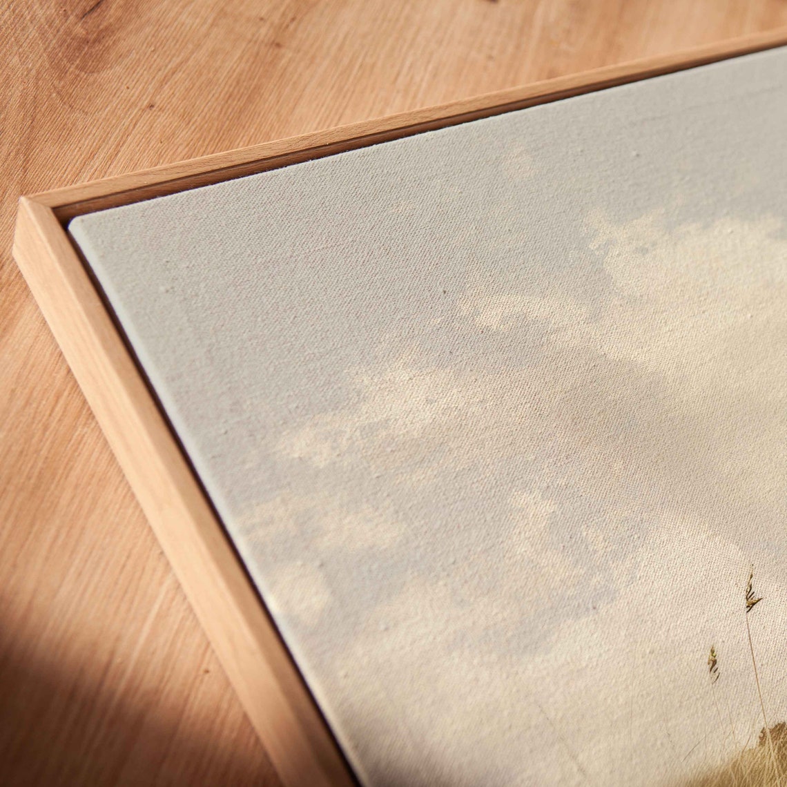 Distant Red Barn Wheat Field Hill Cloudy Sky Minimalist Farm Art - Image 2