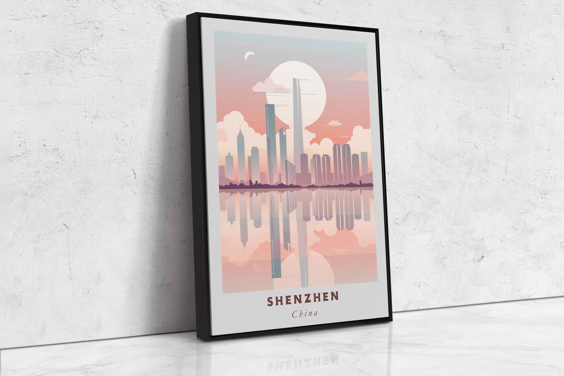 Shenzhen China Modern Skyline Sunset Water Reflection Travel Poster - Image 2