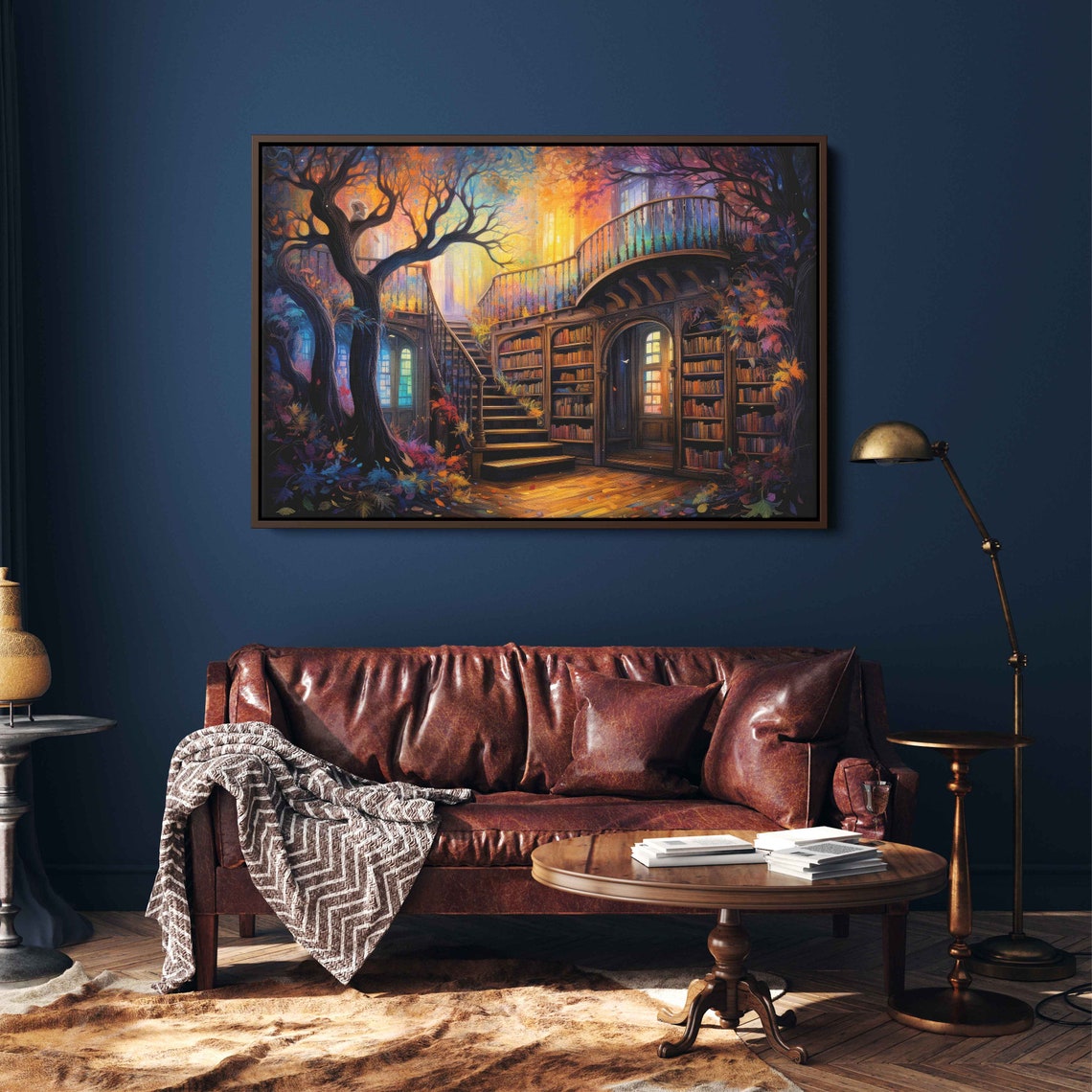 Staircase In Treehouse Library Painting Framed Print Ready To Hang