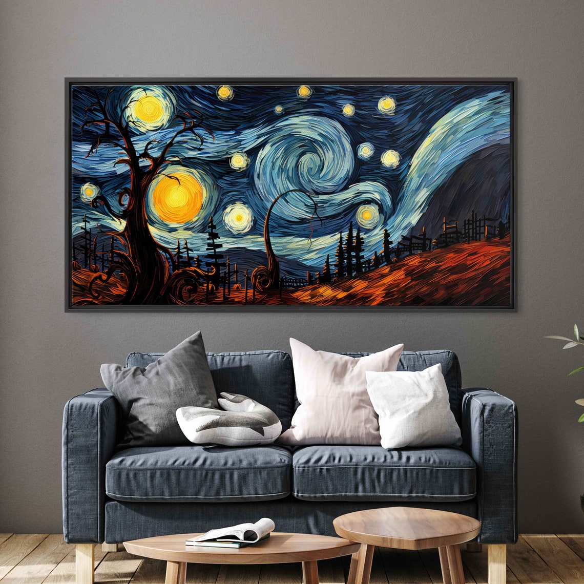 Starry Night Van Gogh Inspired Impressionist Wall Art Print Peaceful Night Skyscape Ready To Hang