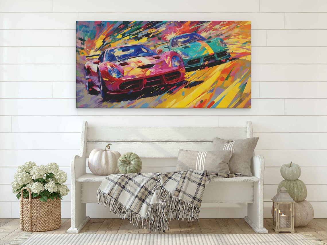 Abstract Racecars Palette Knife Painting Art Print - Image 2