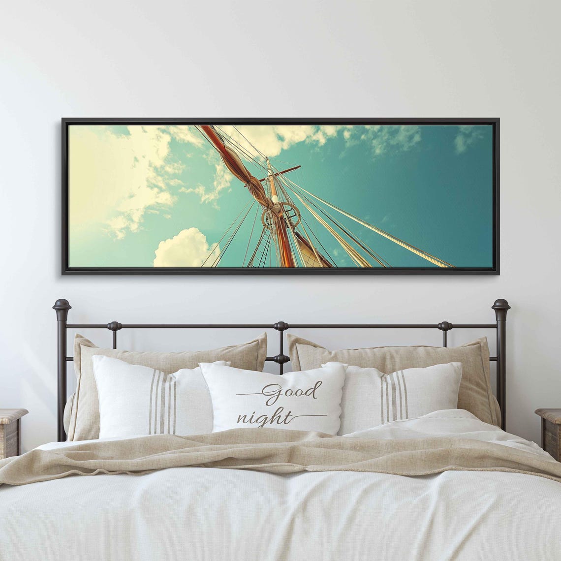 Tall Ship Mast Against Bright Teal Sky Dramatic Sailing Poster Print - Image 3