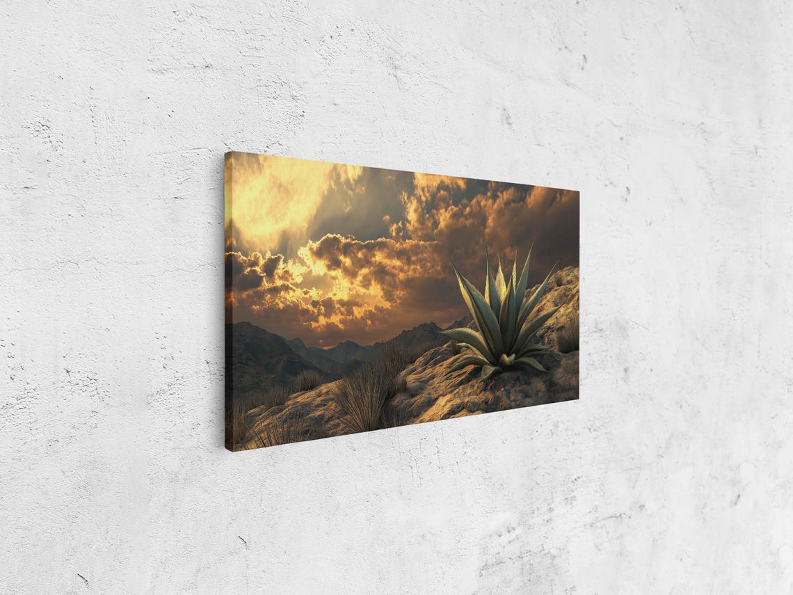Agave on Rocky Hillside Dramatic Golden Sunset Clouds Poster - Image 4