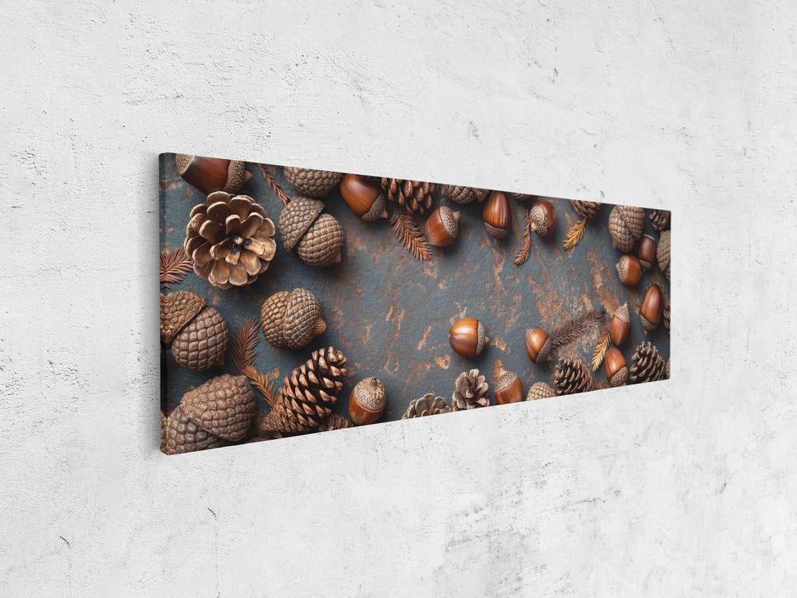 Acorns And Pinecones On Blue Grey Slate Rustic Flat Lay Photo Poster - Image 4