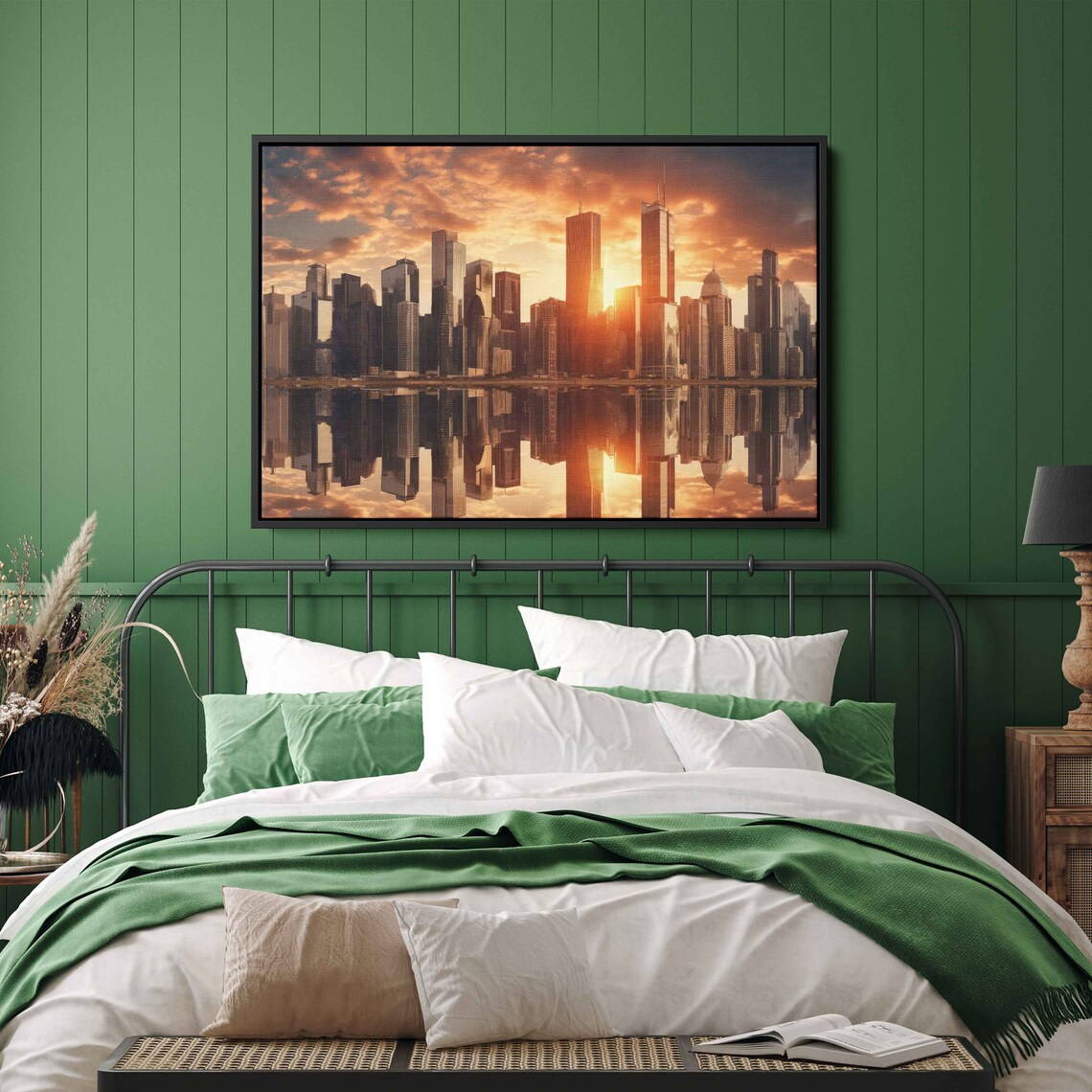 City Skyline Sunset Perfect Water Reflection Urban Travel Poster - Image 2
