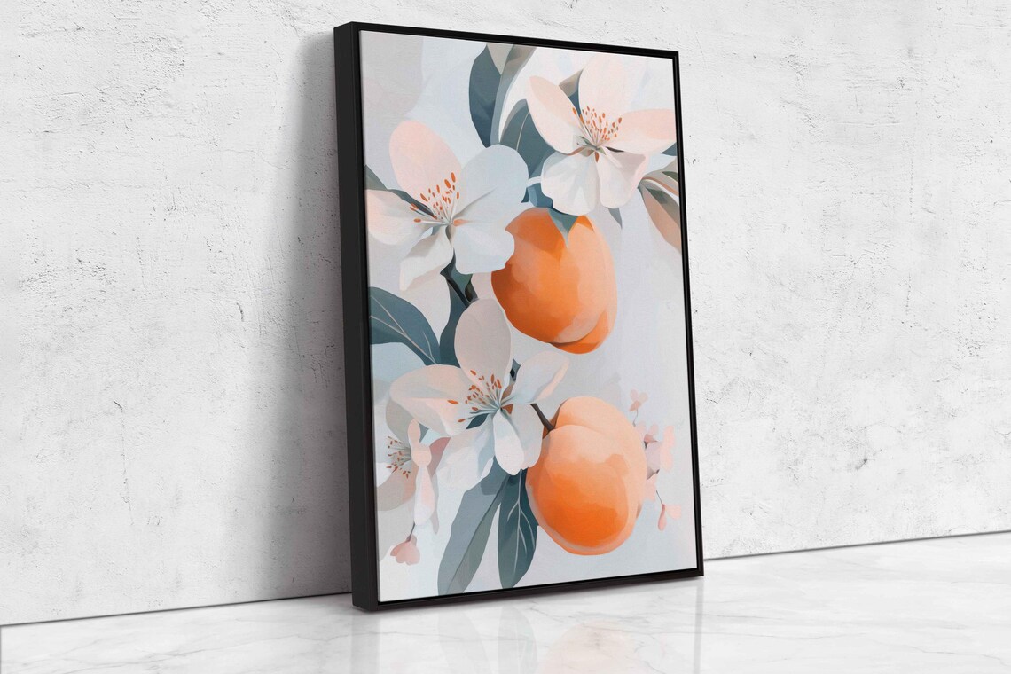 Orange Peaches With White Blossoms Botanical Painting Art Poster - Image 4