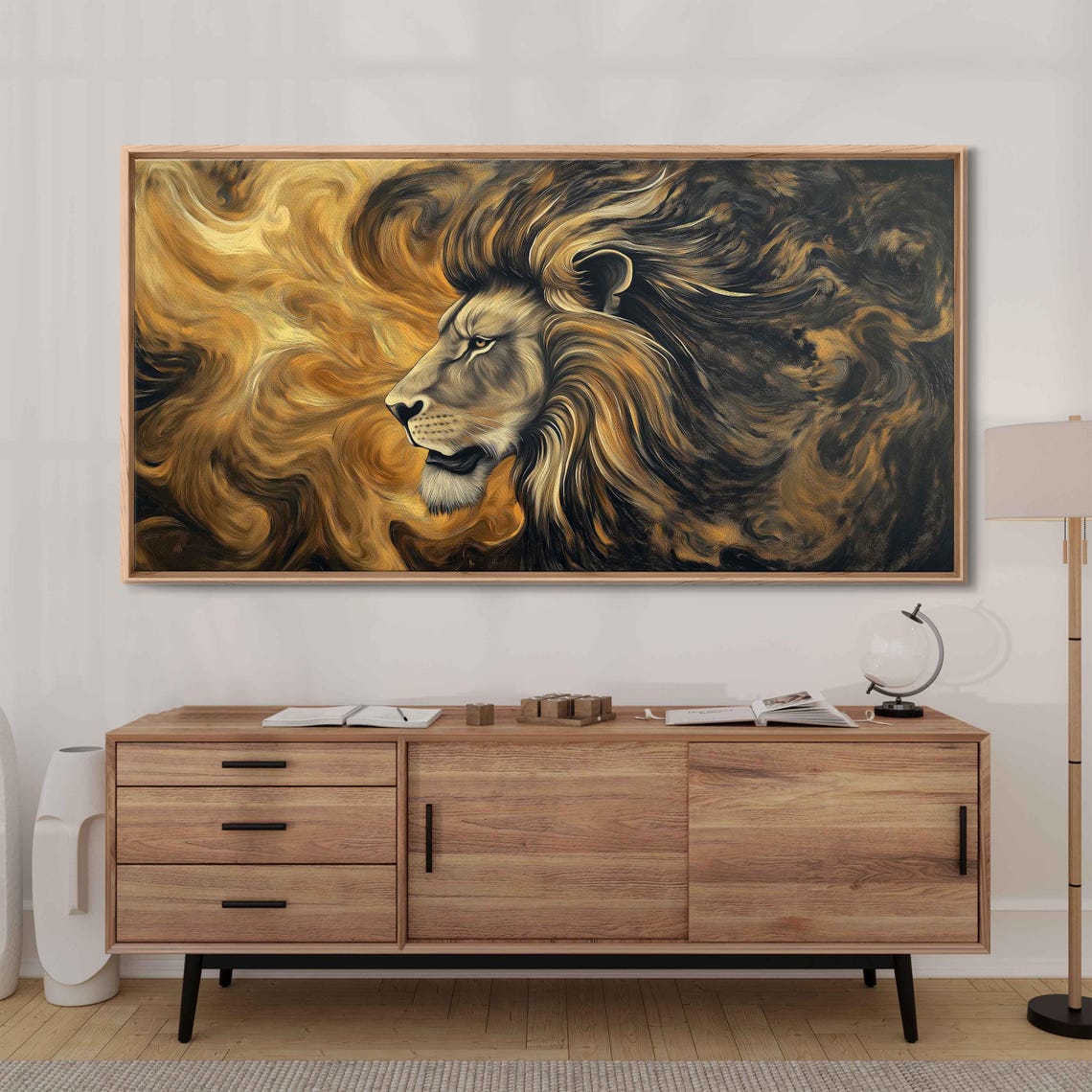 Lion Golden Swirling Mane Artistic Profile Big Cat Wall Art Print